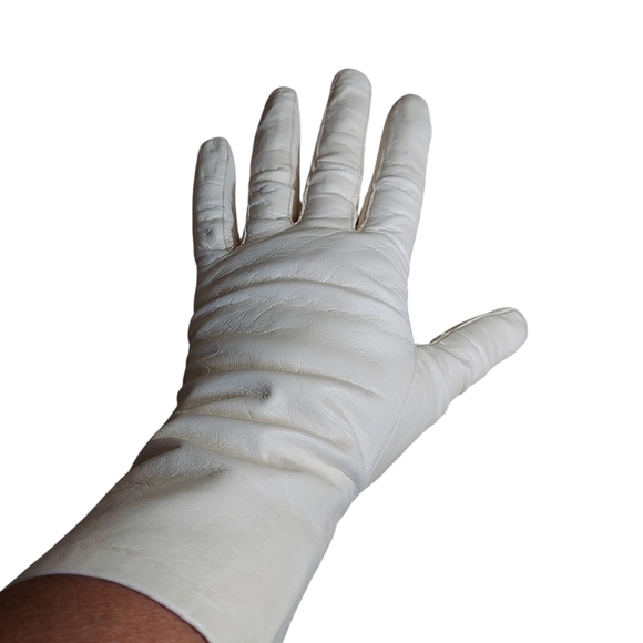 Vintage 1960s Leather Gloves Nylon Lined Mid Length - Picture 1 of 11